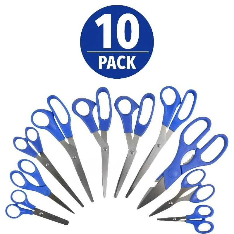 10-Piece Multipurpose Scissors Value Pack with Stainless Steel Blades, Blue