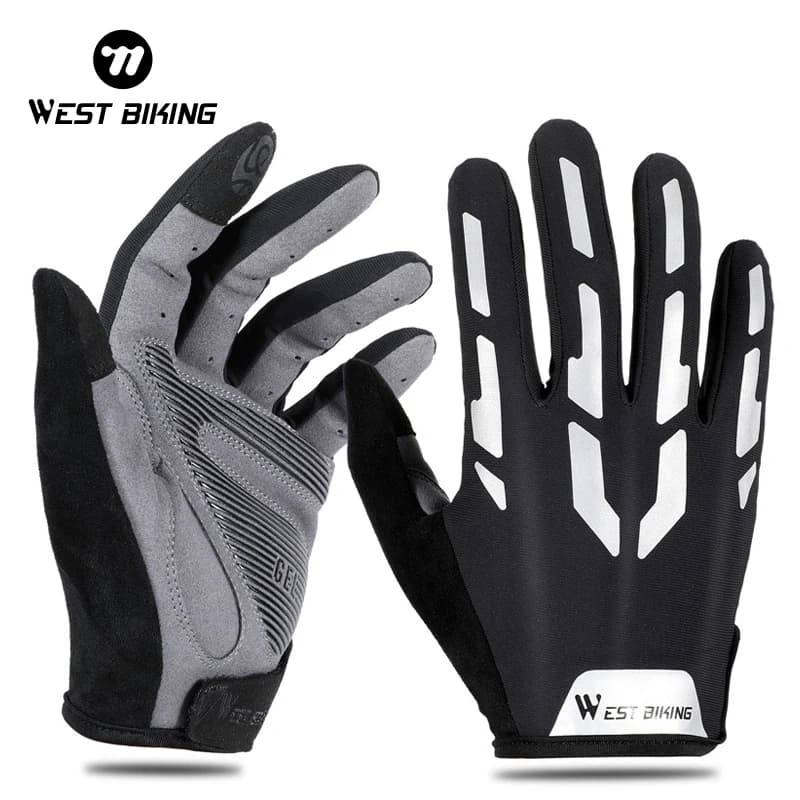 WEST BIKING Reflective Cycling Gloves Touch Screen Breathable Sports Gloves Men Bike Motorcycle Race Gloves F