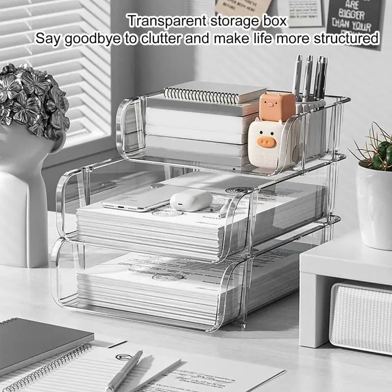 Office Desktop Organizer A4 Paper Drawer Storage Box Stackable File Cabinet Pen Holder Document Case Holder A4 Size Storage Box