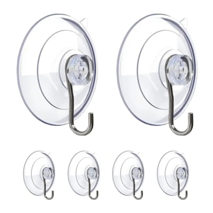 Suction Cup Hooks 2.5 Inch Suction Cup Hook for Window Glass Bathroom Kitchen Wall Office 6 Packs