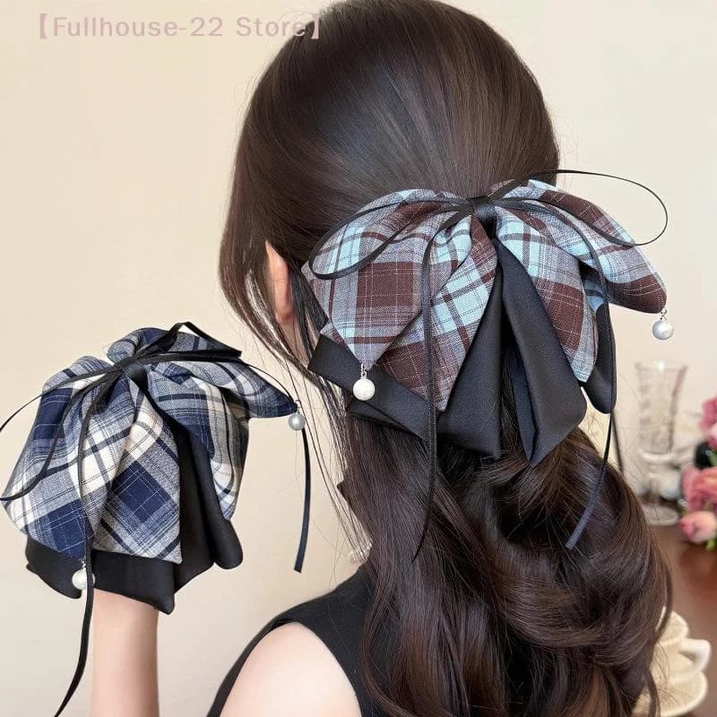 【MAX-22】 Fermaglio per capelli con nodo a farfalla scozzese vintage Accessori per capelli con fermaglio per capelli con fiocco sul retro della testa da donna