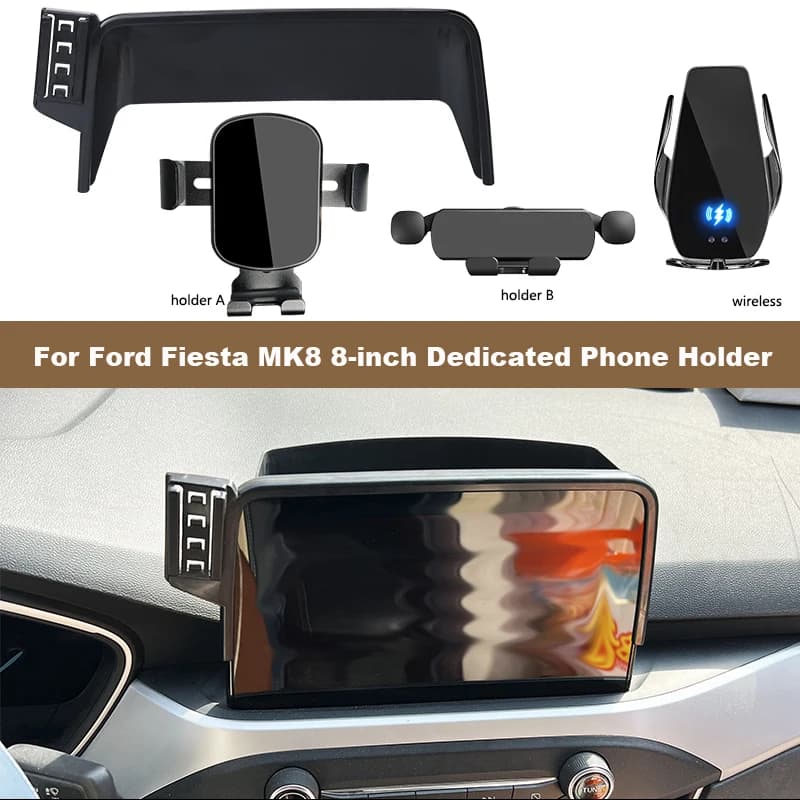 Supporto per telefono per auto dedicato per Ford Fiesta MK8 Supporto per staffa di navigazione fissa per schermo da 8 pollici Supporto per smartphone Ricarica wireless