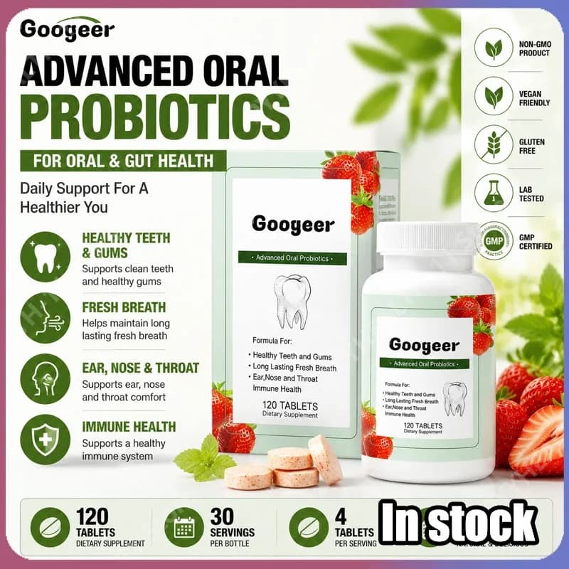 Googeer Probiotici Orali Masticabili 120 Compresse Supporto per Denti e Gengive Alito Fresco Orecchie Naso Gola Supporto Immunitario Integratore Quotidiano