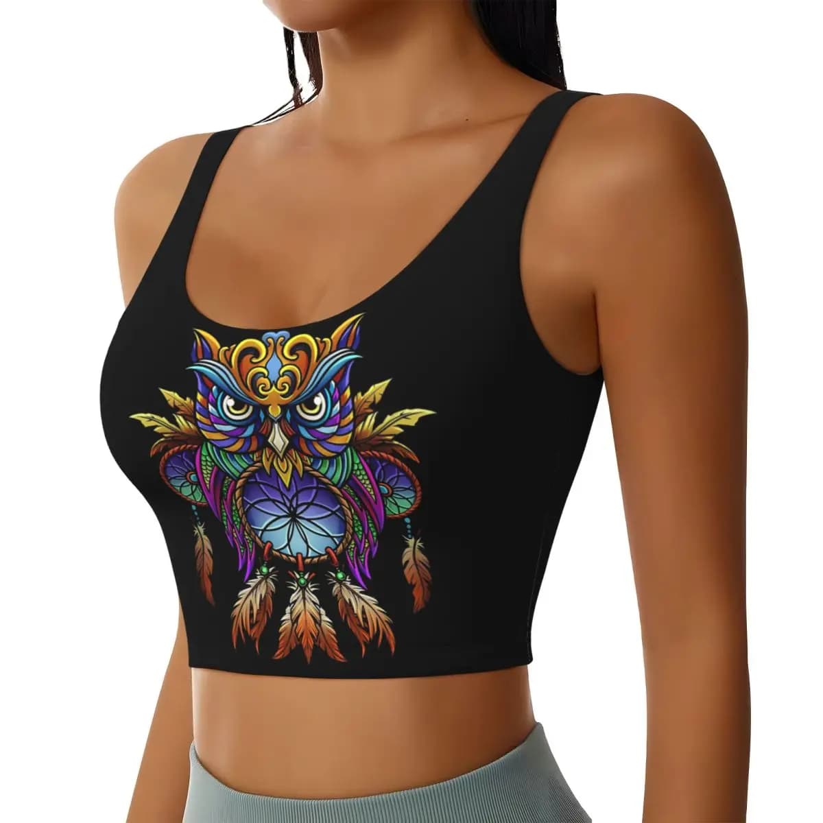 Custom Dreamcatcher Owl Women Sports Bra High Impact Vest Gym Workout Yoga Crop Tank Tops