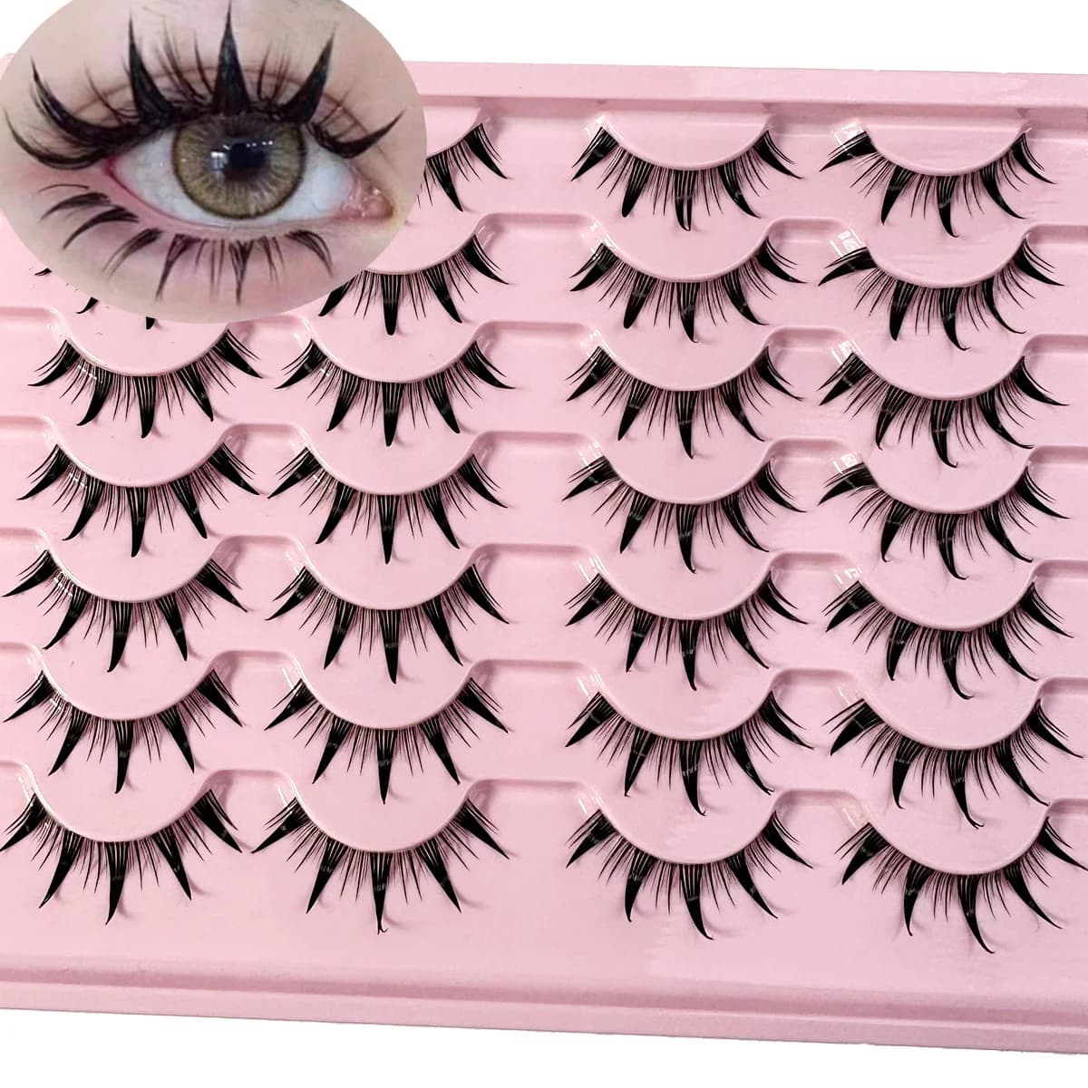 5/7/14Pairs Manga Lashes with Clear Band Japanese Anime Cosplay Eyelashes Spiky Wet Look Lashes Asian False Eyelashes Clusters