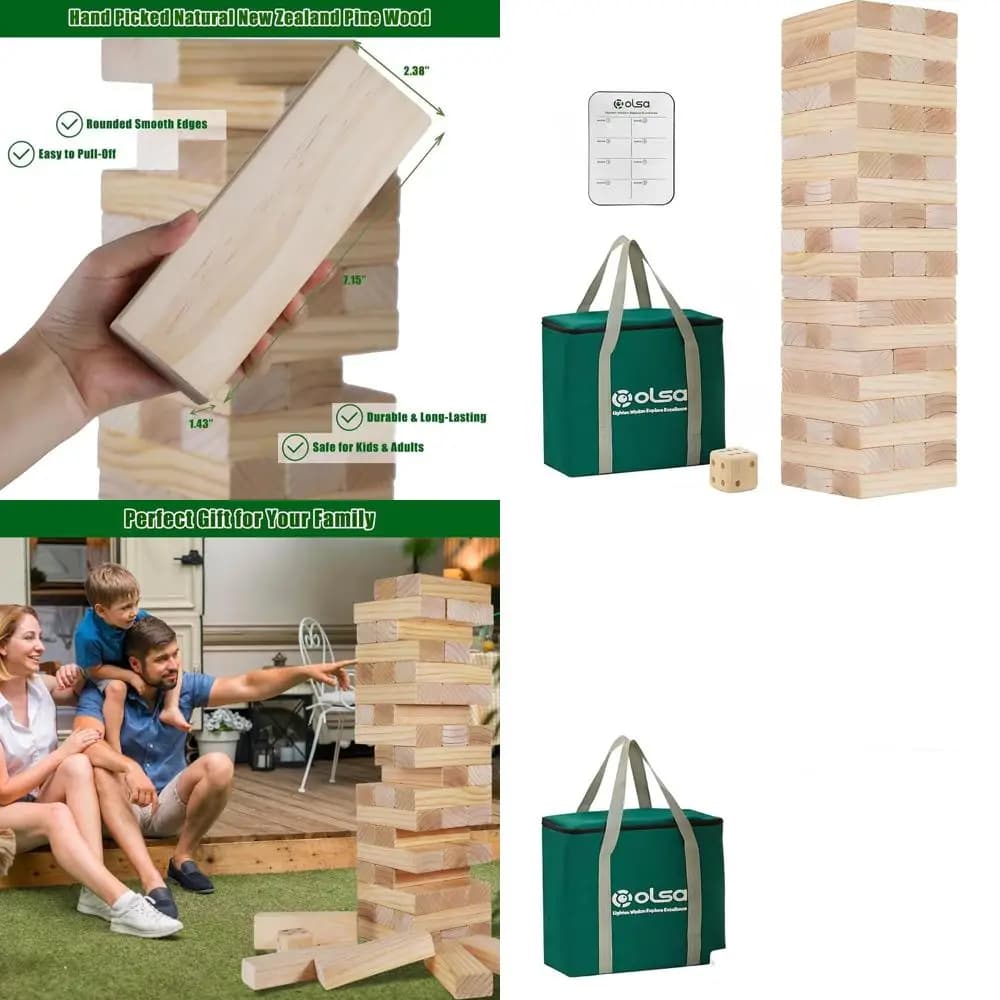 Gioco da esterno con blocchi impilabili giganti da 60 pezzi - Jumbo Tumble Tower per divertimento in famiglia e vacanze
