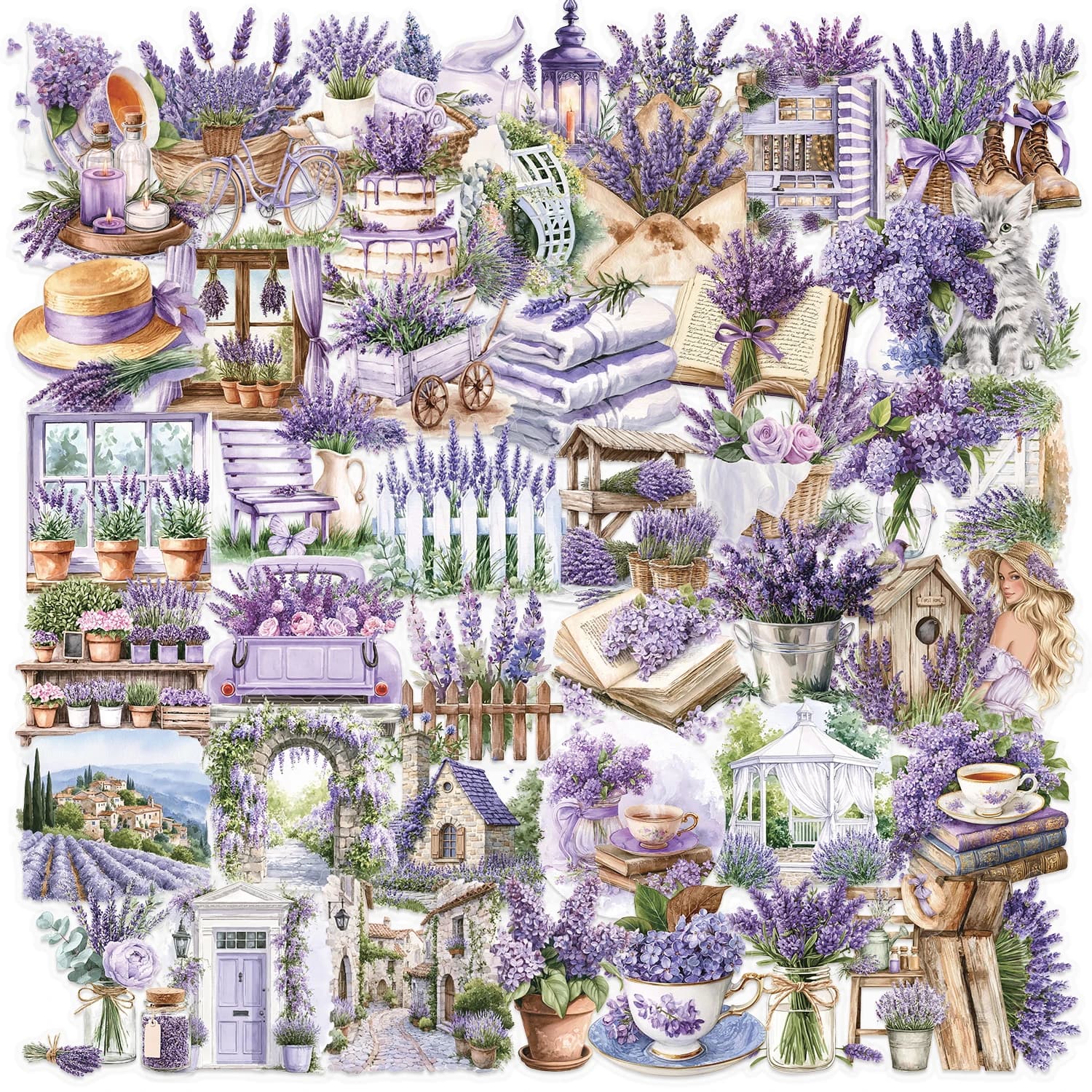 50pcs Lavender Flower Sticker Pack, Decorative For Notebook, Planner, Diary, Luggage, Cabinet, Fridge, Photo Frame, Envelope