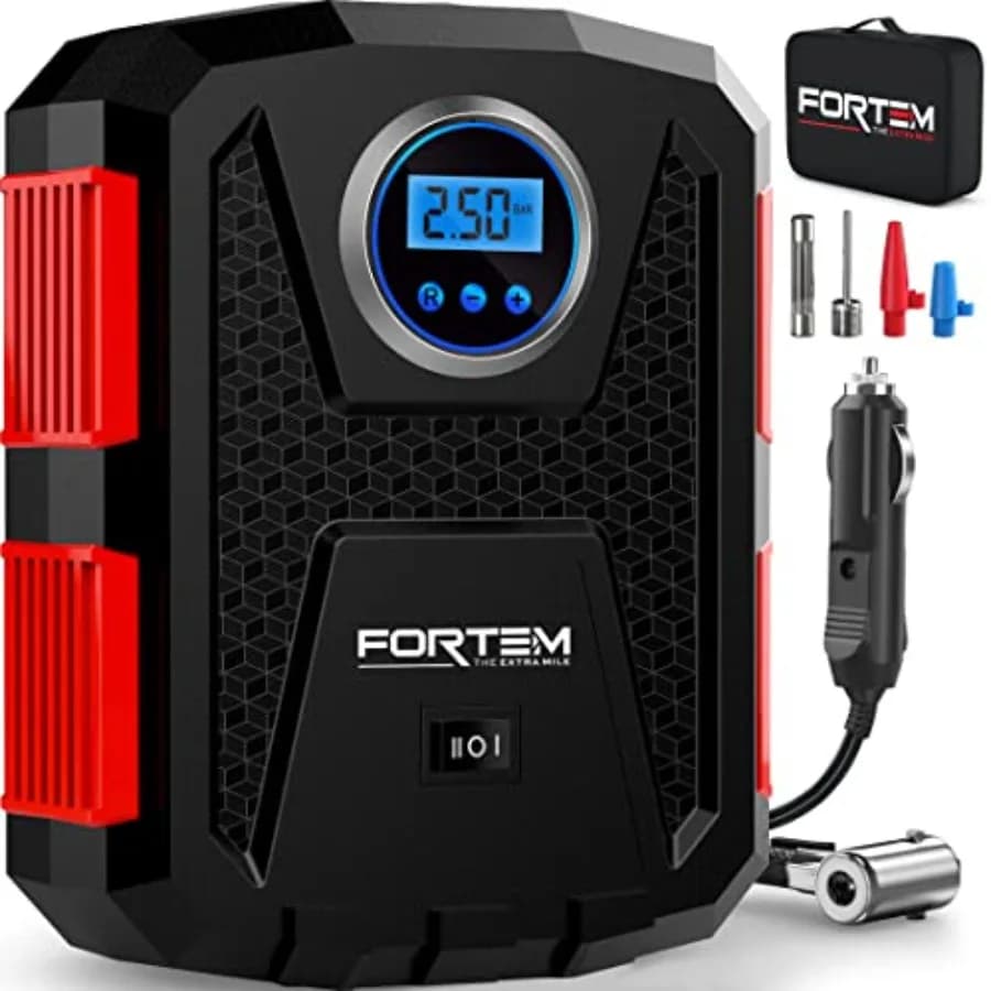 Curated Picks Tire Inflator Portable Air Compressor, Air Pump for Car Tires and Bikes, Car Tire Pump w/Auto Shut Off, 50 PSI, 2
