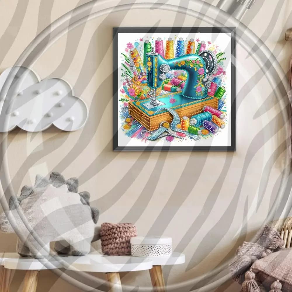 5D DIY Partial Special Shaped Drill Sewing Machine Diamond Painting Kit30x30cm (A)