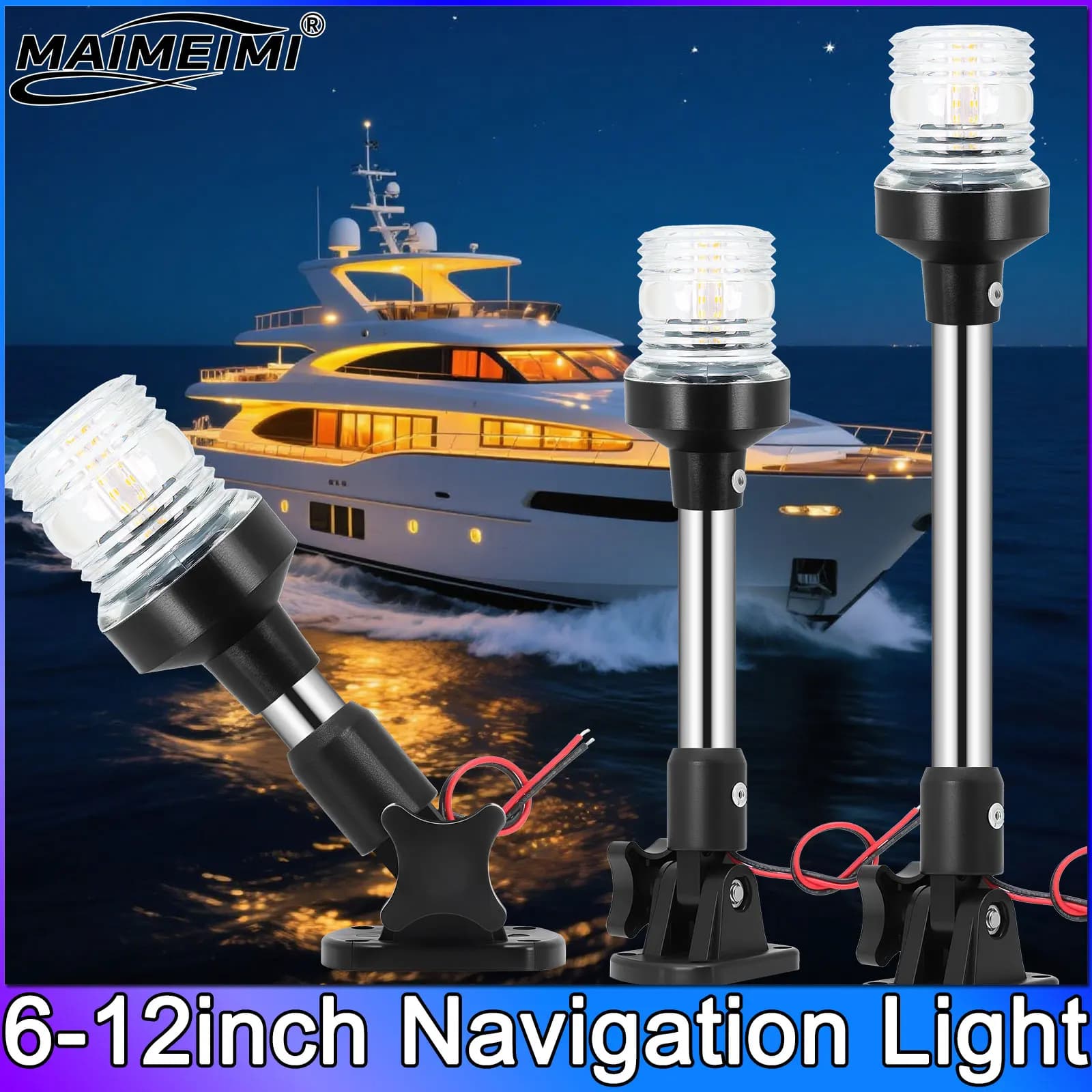 1pc Luce di navigazione LED bianco da 360 gradi Fold Down Luci di poppa Luci di ancoraggio per pontoni/barche da pesca 6 pollici 9 pollici 12 pollici