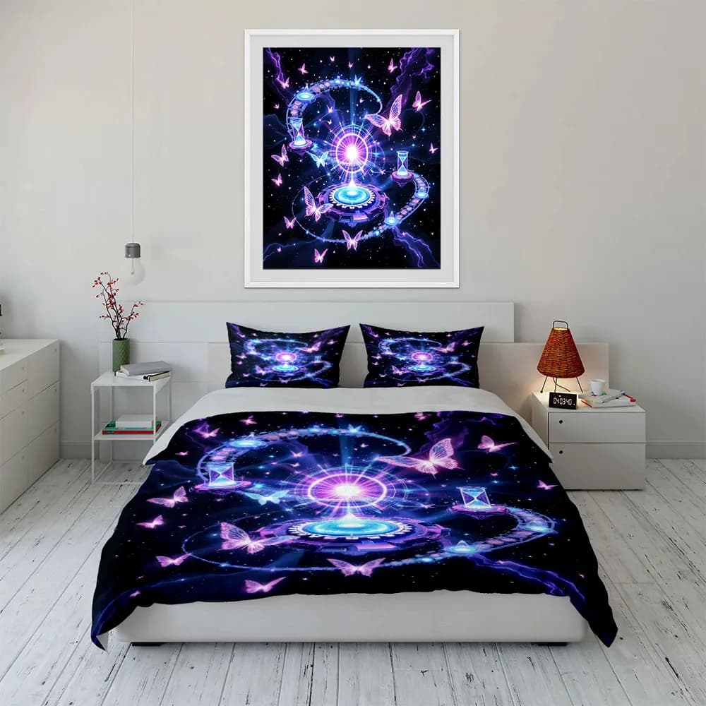 Set di biancheria da letto Cosmic Butterfly Art Decor Set con 1 copripiumino e 2 federe, singolo, matrimoniale, king size, queen size, regalo