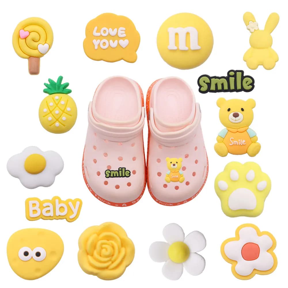 Single Sale 1pcs PVC Shoe Charms Yellow Flower Pineapple Rabbit Bear Slipper Accessories Shoes Ornaments For Children Gift