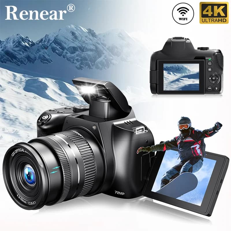 Fotocamera digitale 4K fotografia professionale Zoom ottico 12X 72MP luce Flash WIFI con messa a fuoco automatica per Tiktok Ins Youtube Webcast