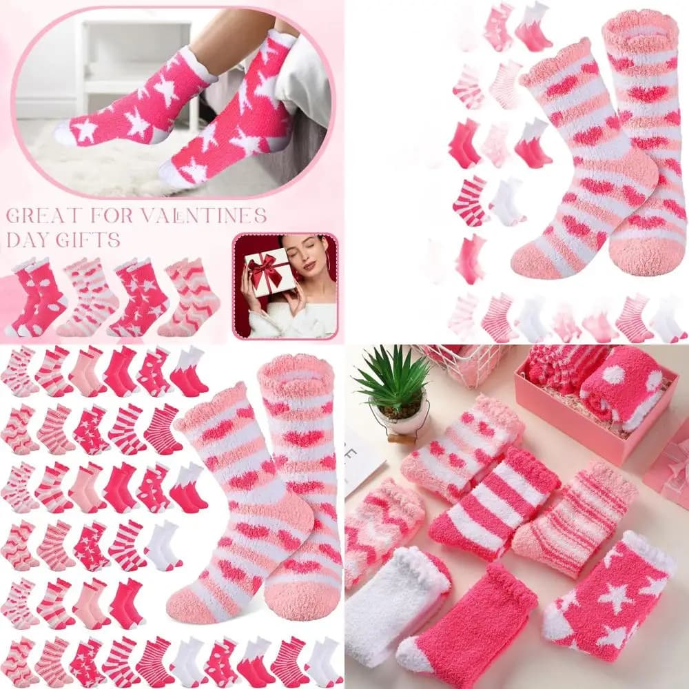 Women's blurred pink socks: plush, cozy and warm for winter and Christmas gifts