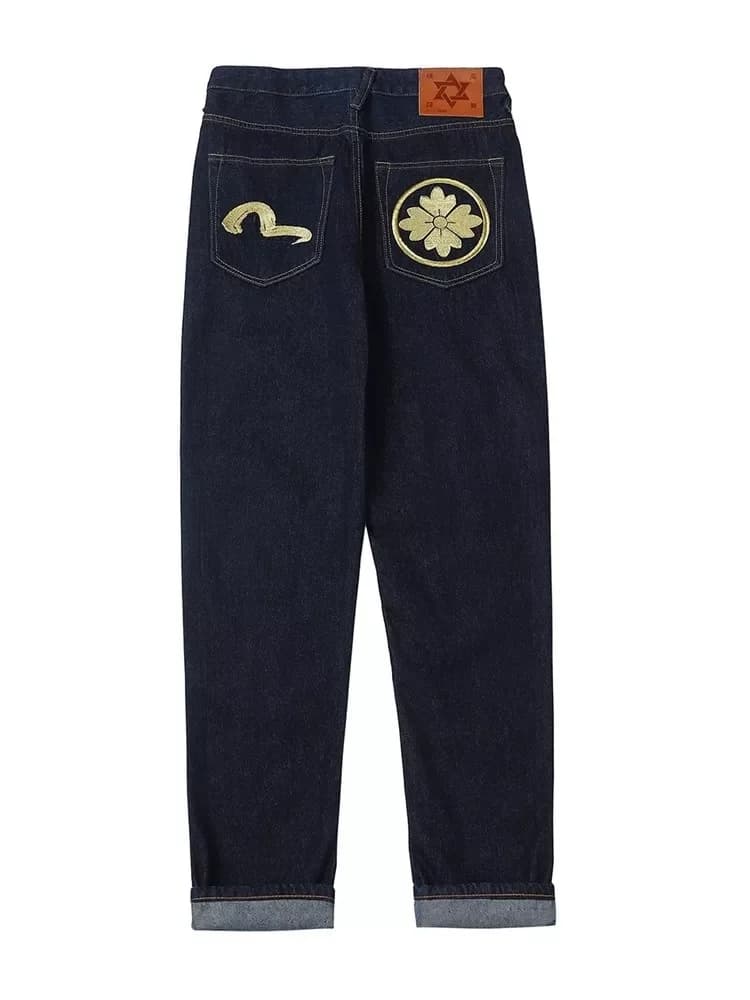 EH -md Jeans ricamati fatti a mano giapponesi da uomo in puro cotone tubo dritto Hip-Hop popolare sottile orecchie rosse mostrano pantaloni sottili diavolo
