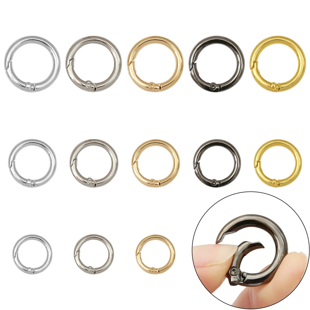 5Pcs/lot Metal O Ring Spring Clasps Openable Round Carabiner Keychain Bag Clips Hook Dog Chain Buckles Connector For DIY Jewelry