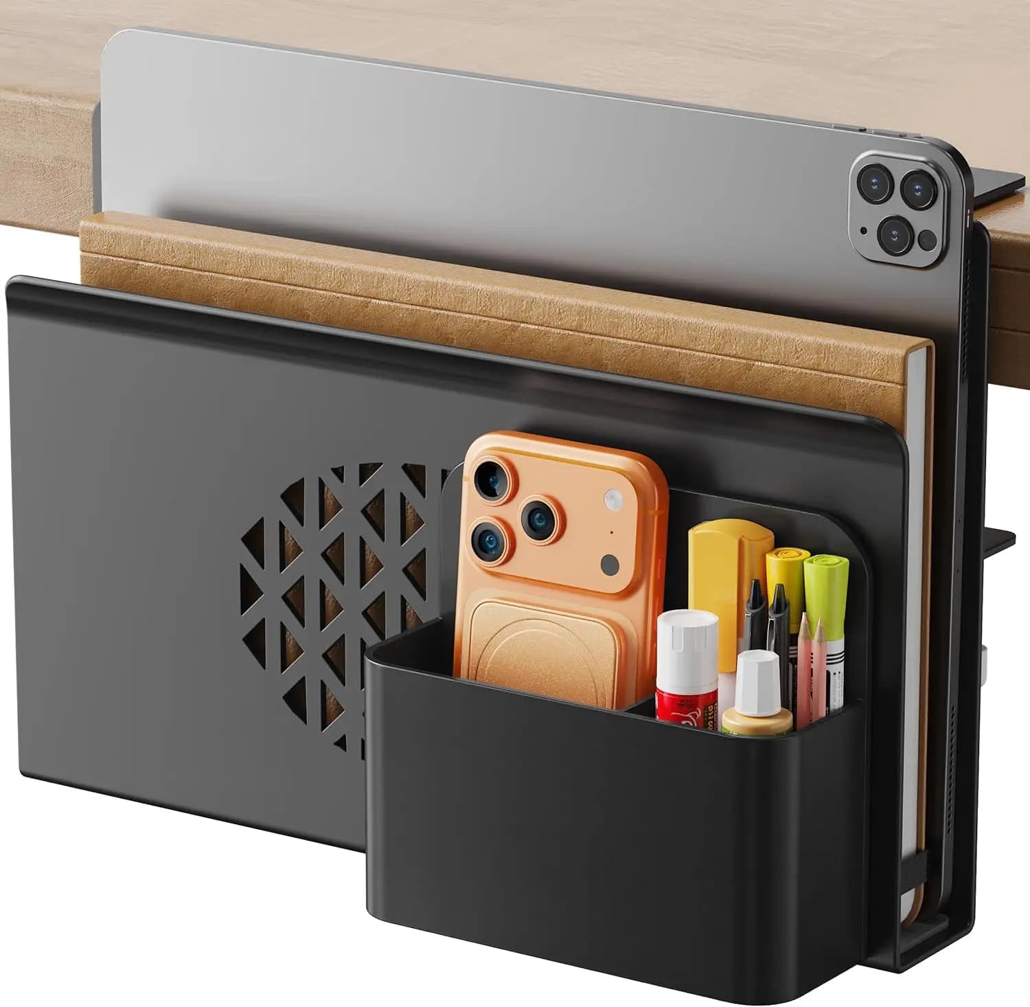 Organizer da scrivania con portapenne magnetico, supporto per laptop e fori di raffreddamento per ufficio e casa