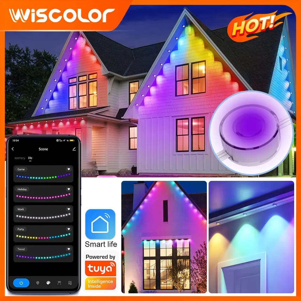 Smart WIFI RGB Eaves Lighting Outdoor Lights Waterproof Permanent Luces Christmas Garden Decorativas Outdoors LED Light String