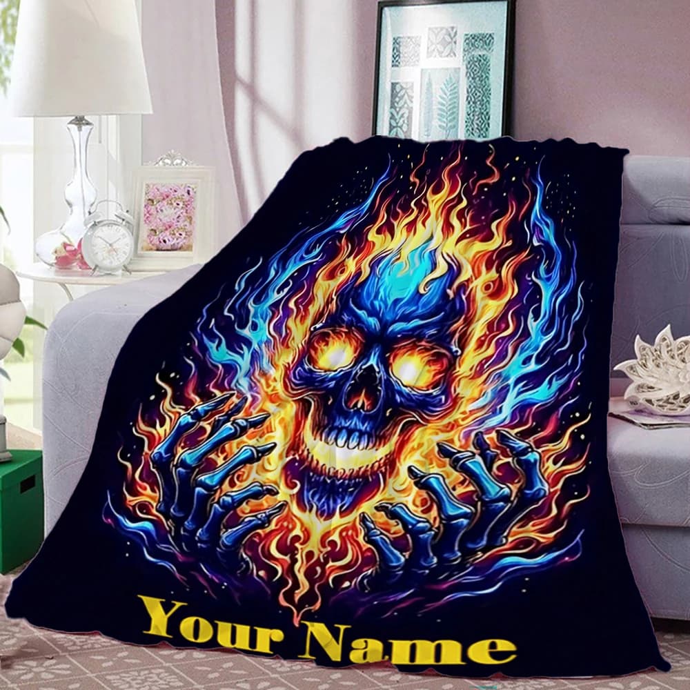 Coperta Personalizzata con Nome, Motivo Mitologico a Teschio, Morbida e Calda per Casa e Viaggio
