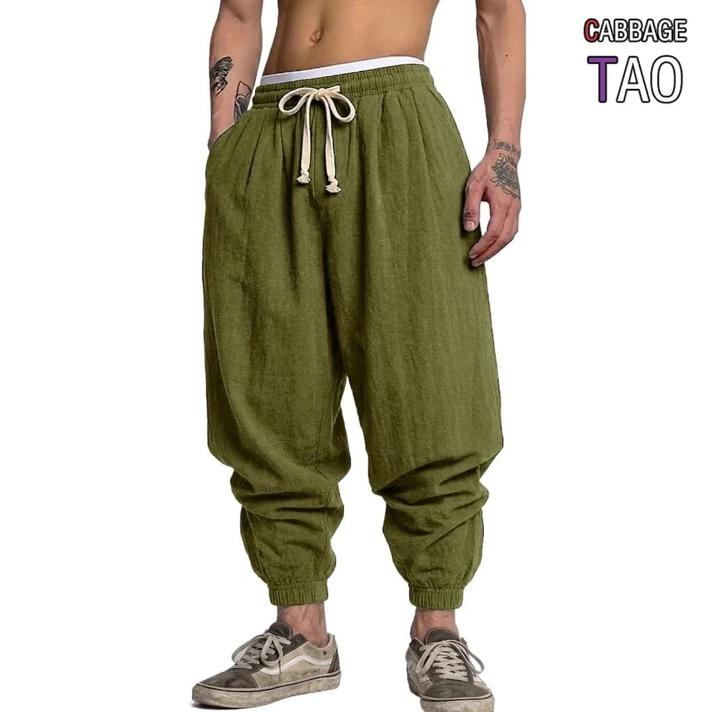 Pantaloni da Uomo in Lino con Coulisse, Stile Harem, Comodi e Versatili per Primavera e Autunno, Ideali per Yoga e Uso Quotidiano