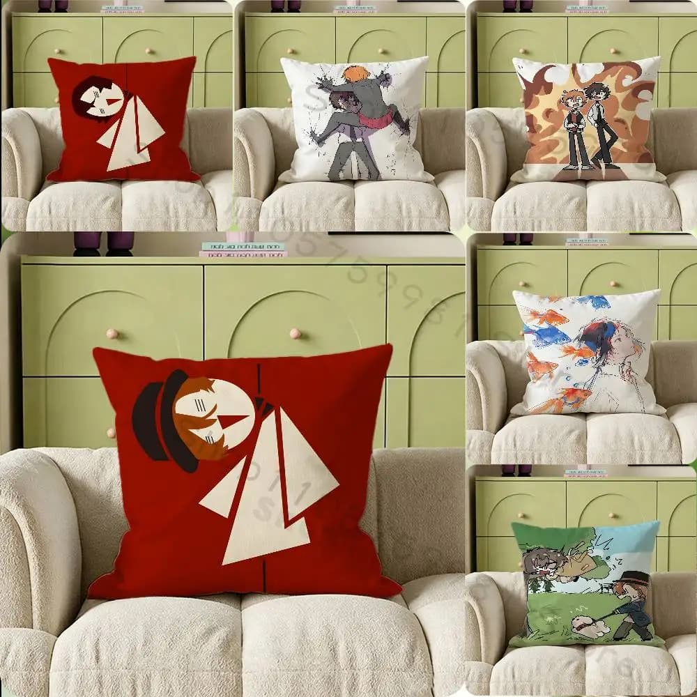 Anime D-Dazai Chuuya Cartoon Printing Pillowcase Customized Pillow Cover for Sofa Home Decor