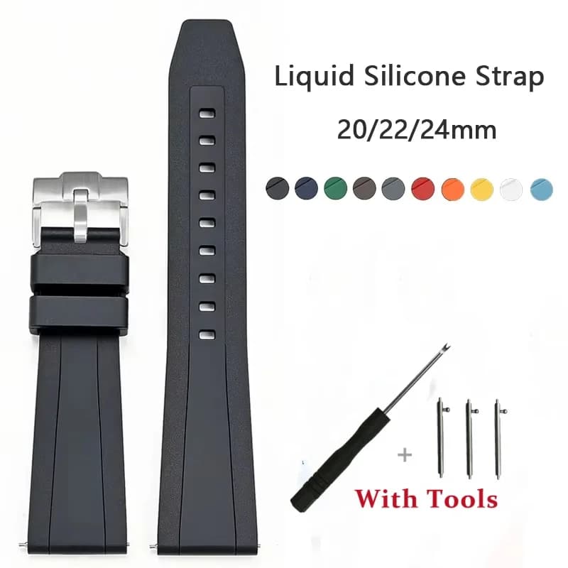 20mm 22mm 24mm Quick Release Liquid Silicone Watch Strap Replacement for Universal Soft Waterproof Watch Band Bracelet Accessory