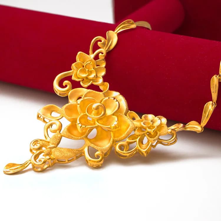 Collana con pendente a forma di fiore in oro puro 24 carati 9999 per donna, collana da sposa.