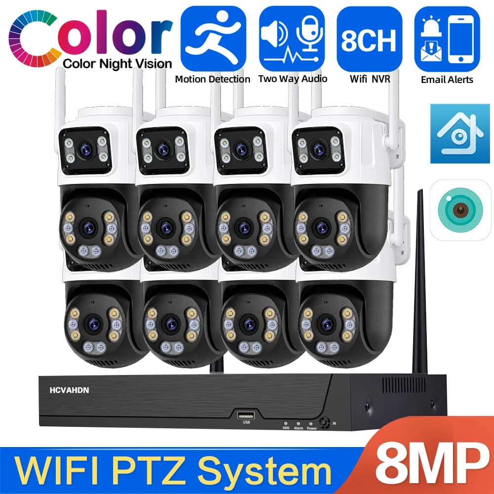 8CH Wifi Wireless NVR Kit with 8MP Dual Lens Outdoor CCTV Cameras for Superior Security Surveillance Using ICSee and XMEye