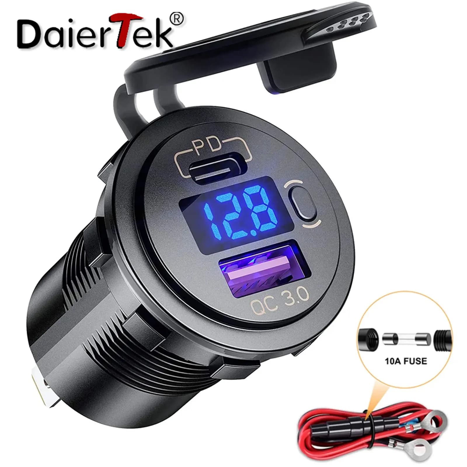 DaierTek 12V 48W Presa per caricabatterie USB Presa per caricabatterie impermeabile PD Tipo C e porta USB QC3.0 Presa USB per auto Barca Camion marino
