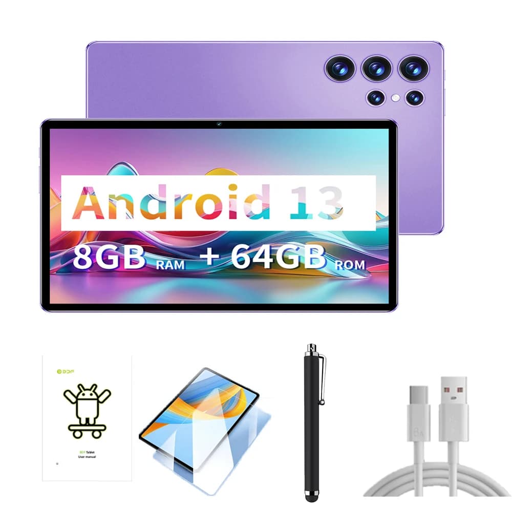 Tablet Android 13 da 10.1 pollici, 8GB+64GB, Supporta Espansione 1TB, Processore Octa-core, Schermo Touch LCD 1280x800, WiFi 5, 6000mAh