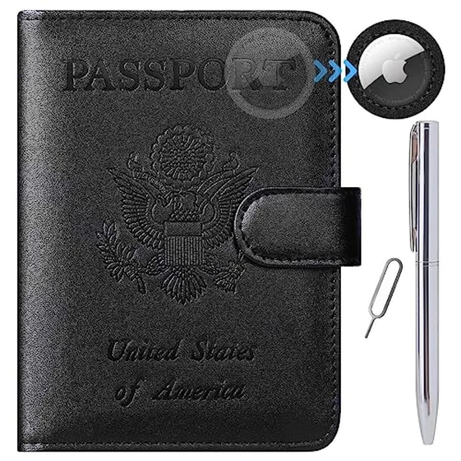 Airtag Passport Holder Cover Wallet RFID Blocking Leather Case Travel Essentials Luggage Accessories Travel Must Have 118#Black