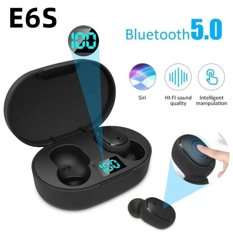 Auricolari Bluetooth wireless TWS E6S con microfono Display a LED Cuffie stereo con cancellazione del rumore con cavo di ricarica per tutti gli smartphone