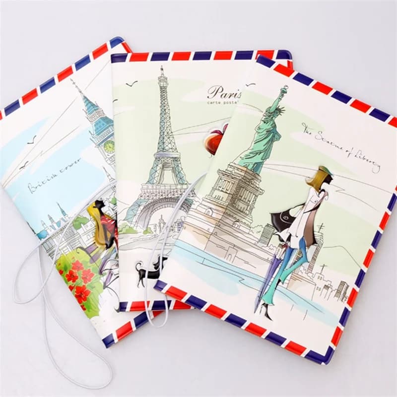 Porta Passaporto 3D Goffrato con Elastico, Stampa Big Ben Torre Eiffel di Parigi, Custodia per Carte e Biglietti da Viaggio da Donna