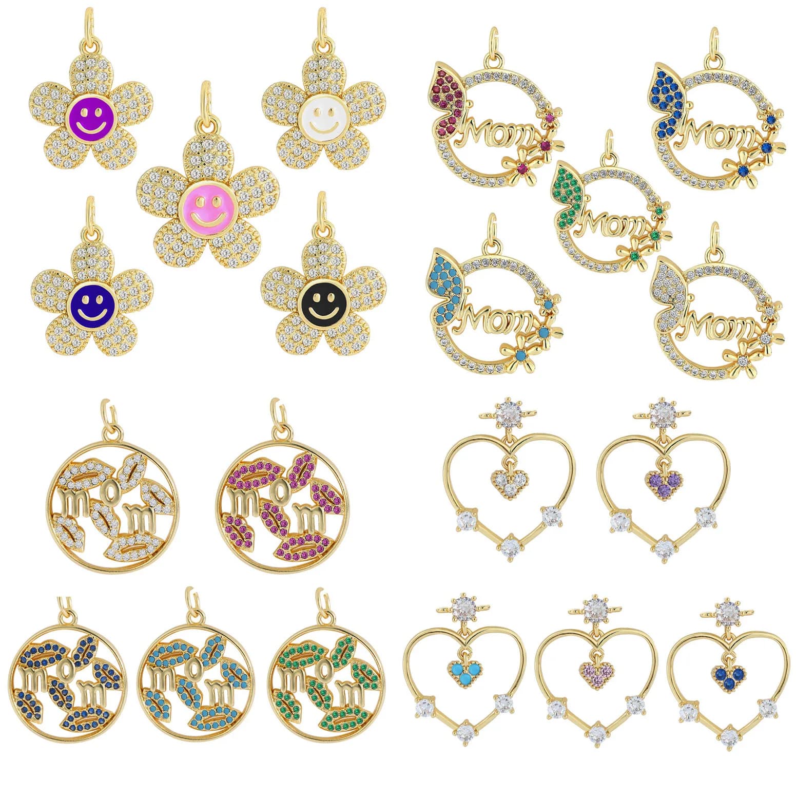 Fiore sorriso mamma lettera labbro farfalla ciondolo cuore rotondo per gioielli che fanno collana braccialetto fai da te smalto CZ accessori fornitura