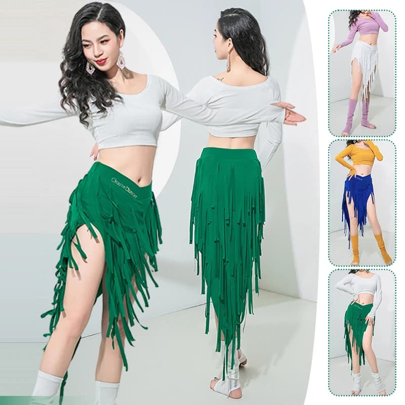 Sciarpa a triangolo per danza del ventre, gonna con frange e nappe, costume da ballerina orientale, danza delle donne, abito lungo sexy con cintura avvolgente con nappe