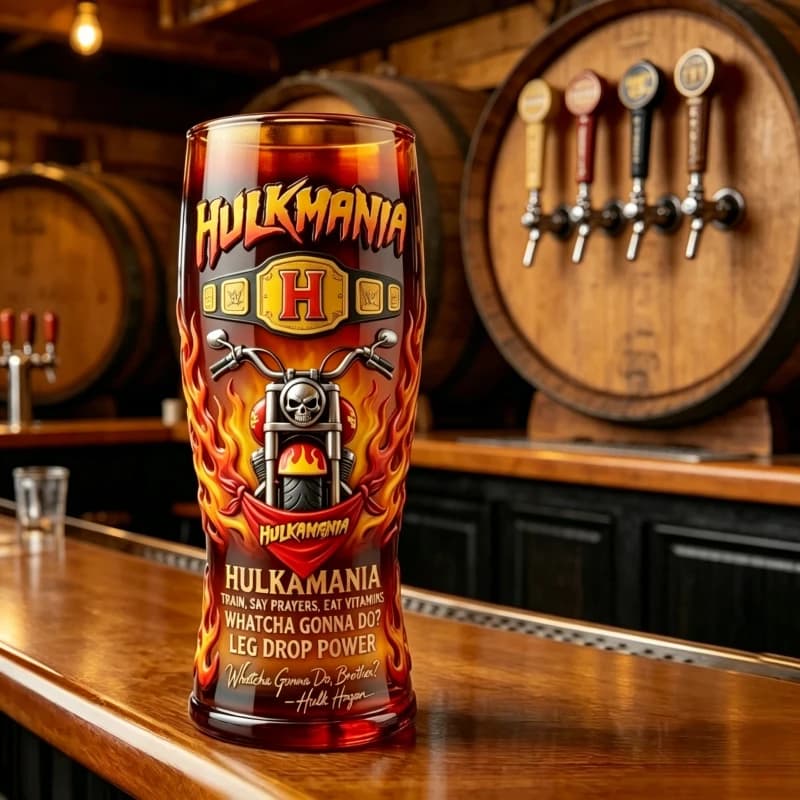 Hulkmania Boccale da Birra con Design Teschio e Fiamme, Ornamento da Collezione per Bar e Appassionati di Wrestling