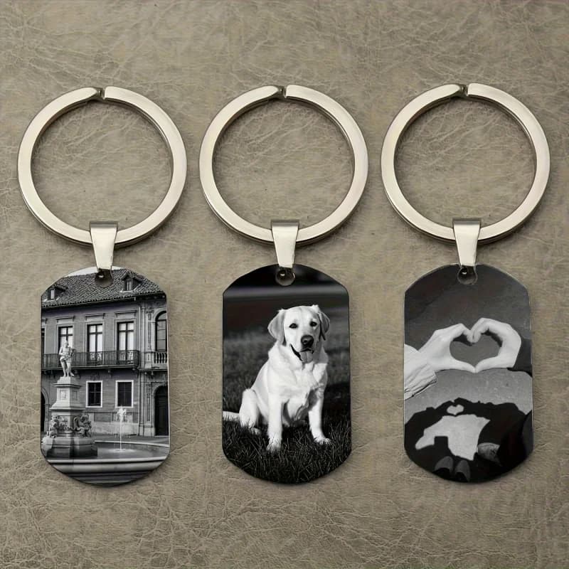 Custom Photo Keychain Personalized Picture Key Ring Metal Dog Tag Keychain For Men Women Couple Family Pet Memorial Gift Engrave