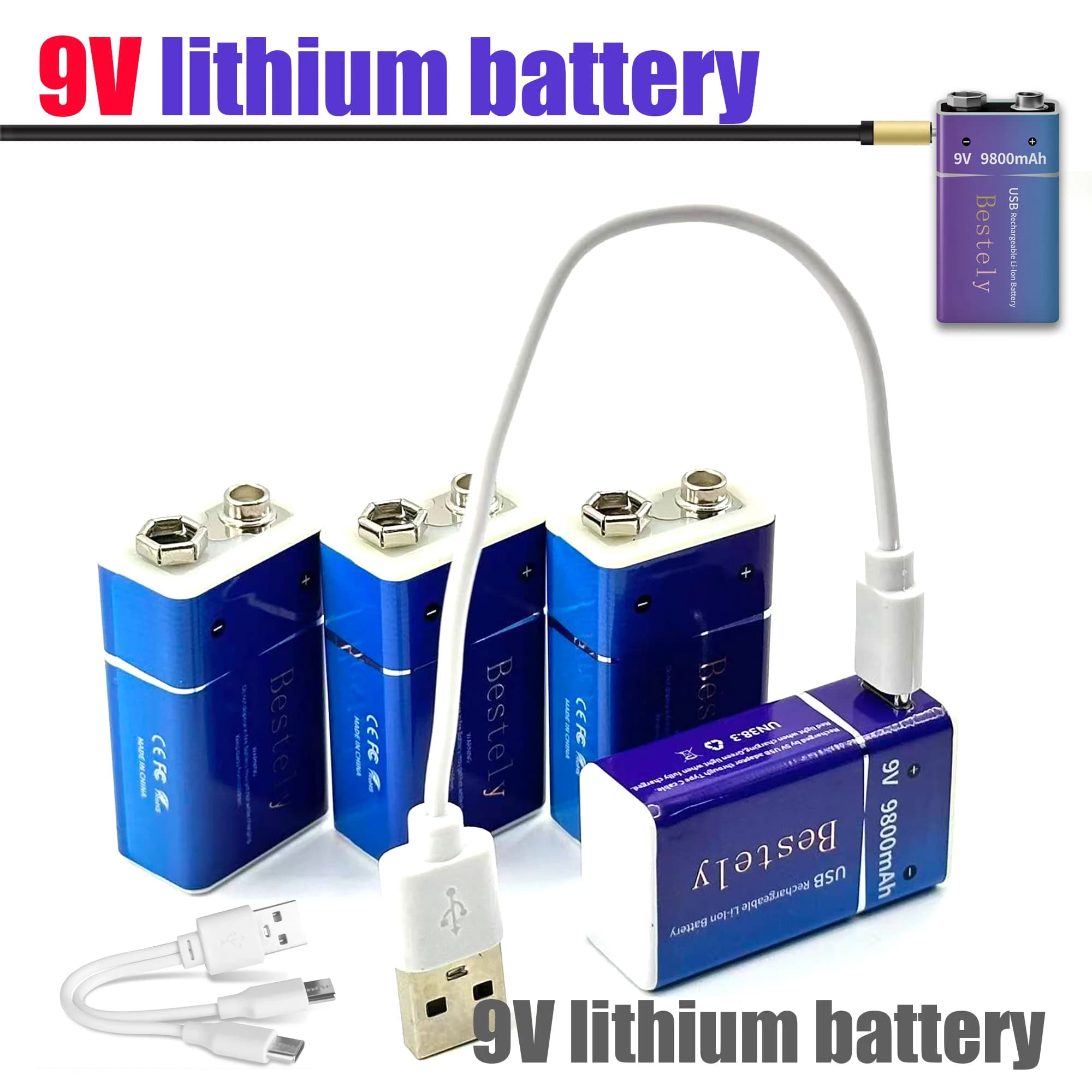 Batteria ricaricabile originale agli ioni di litio da 9 V con porta di tipo C per multimetro, microfono, giocattoli, uso KTV, lunga durata.