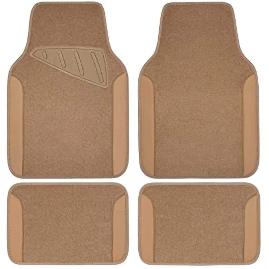 Tappetini per Auto in Pelle Beige e Impermeabili, Tappetini Universali per SUV, Furgoni, Berline, Camion, Set di 4 Pezzi