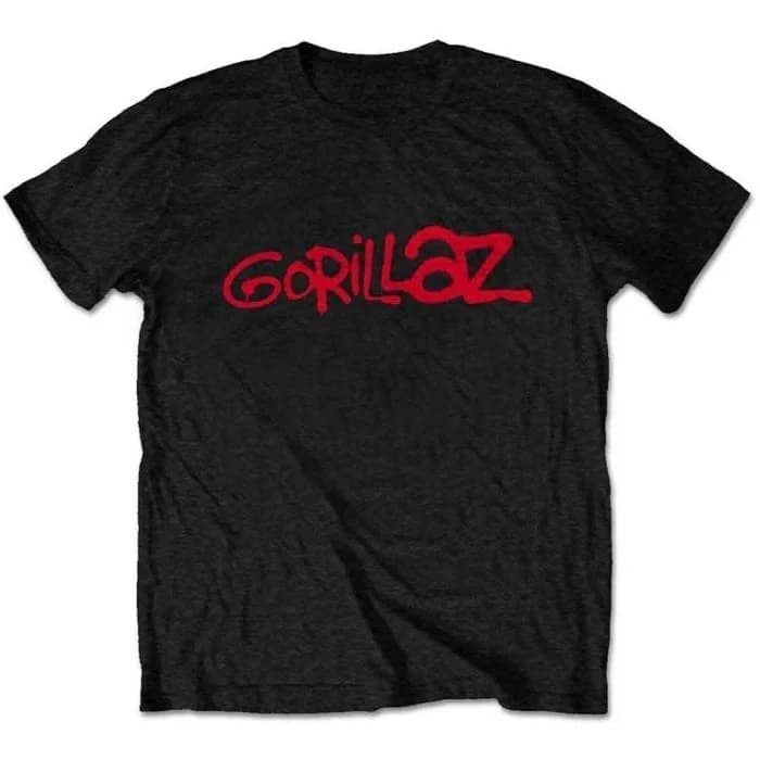 Gorillaz Red Graffiti Logo Print Cotton T-Shirt Virtual Hip Hop Band Unisex Short Sleeve Tee