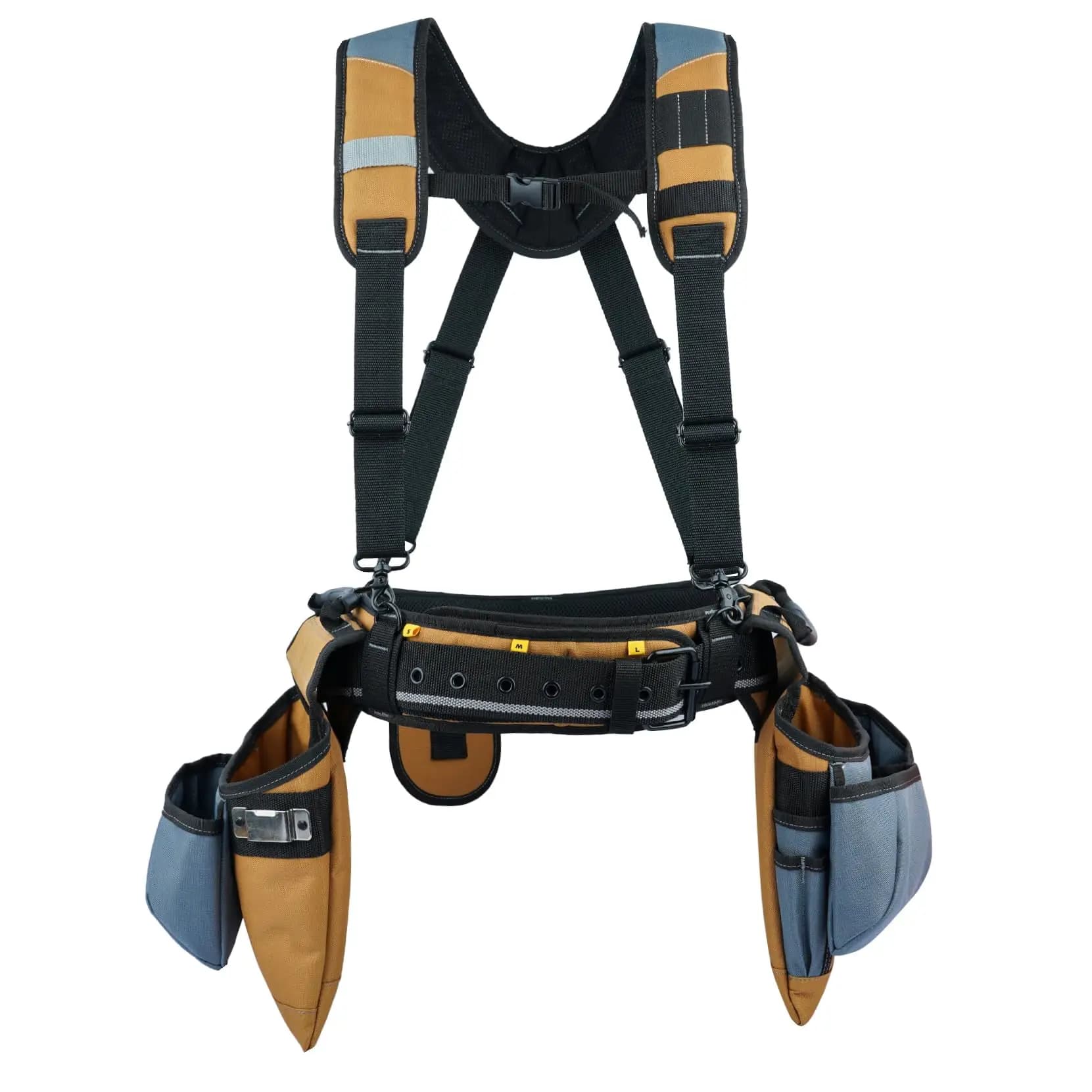 Cintura con Bretelle - Set Cintura e Bretelle Professionali con Grembiule Multitasche e Porta Martello per Carpentieri e Operai Edili