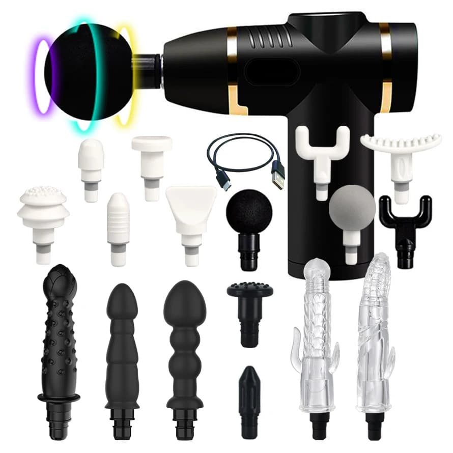 Mini Band Gun Slimming Muscle Relaxation Deep Percussion Long Gun Heads for Massage 32 Speed LCD Electric Massage