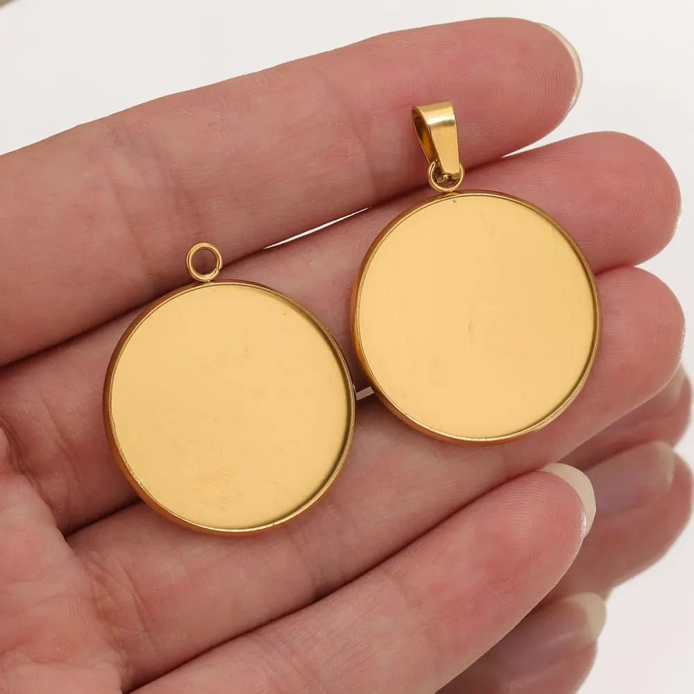 10 pz Pendenti In Oro In Acciaio Inox Vassoio In Resina Base FAI DA TE Cabochon Cammeo Basi Impostazione Ciondolo In Bianco Lunetta Creazione di Gioielli Risultati