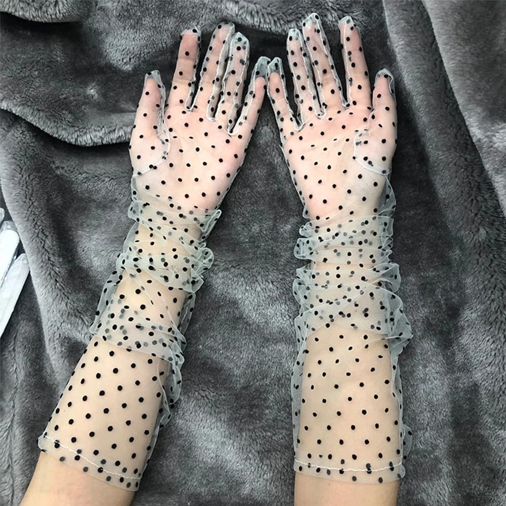 Wedding 1 Pair Falbala Sunscreen Full Finger Flexible Accessories Tulle Gloves Spots Gloves Lace Mittens Spots