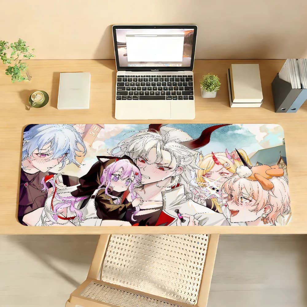Tappetino per mouse da gaming, grande, antiscivolo con bordi cuciti, con personaggi anime demoniaci, per giocatori PC e uso quotidiano in ufficio
