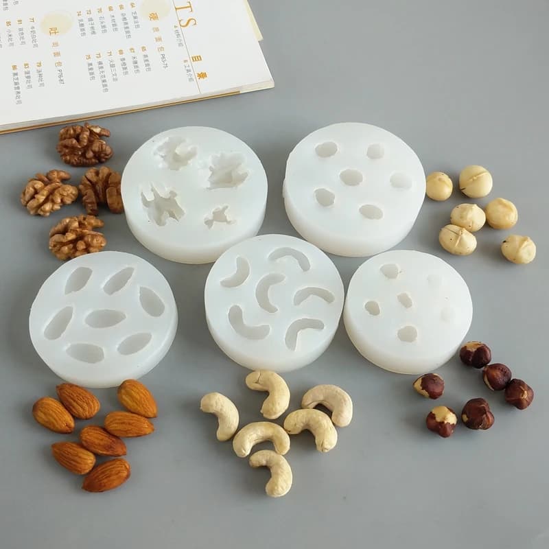 Stampo in silicone Noce Butan Legno Anacardi Nocciola Macadamia Frutta secca Stampo per fondente in silicone Decorazione al cioccolato Stampo in resina di argilla