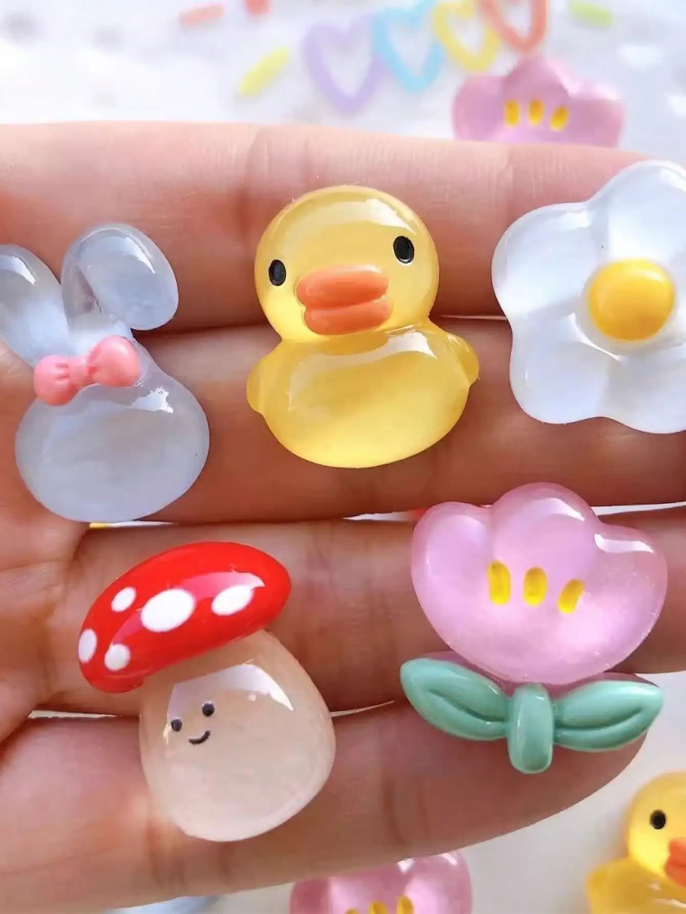10 pezzi di decorazioni trasparenti per ciondoli per scarpe di anatra, coniglio, funghi, fiori, adatti per zoccoli, sandali da spiaggia