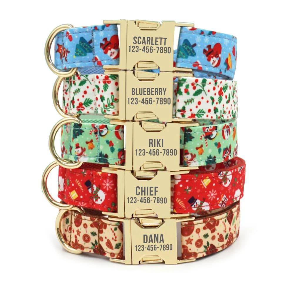 Collare per cani personalizzato con incisione gratuita, guinzaglio per animali abbinato, contatti personalizzati fibbia in metallo, collare per animali natalizi, 6 colori