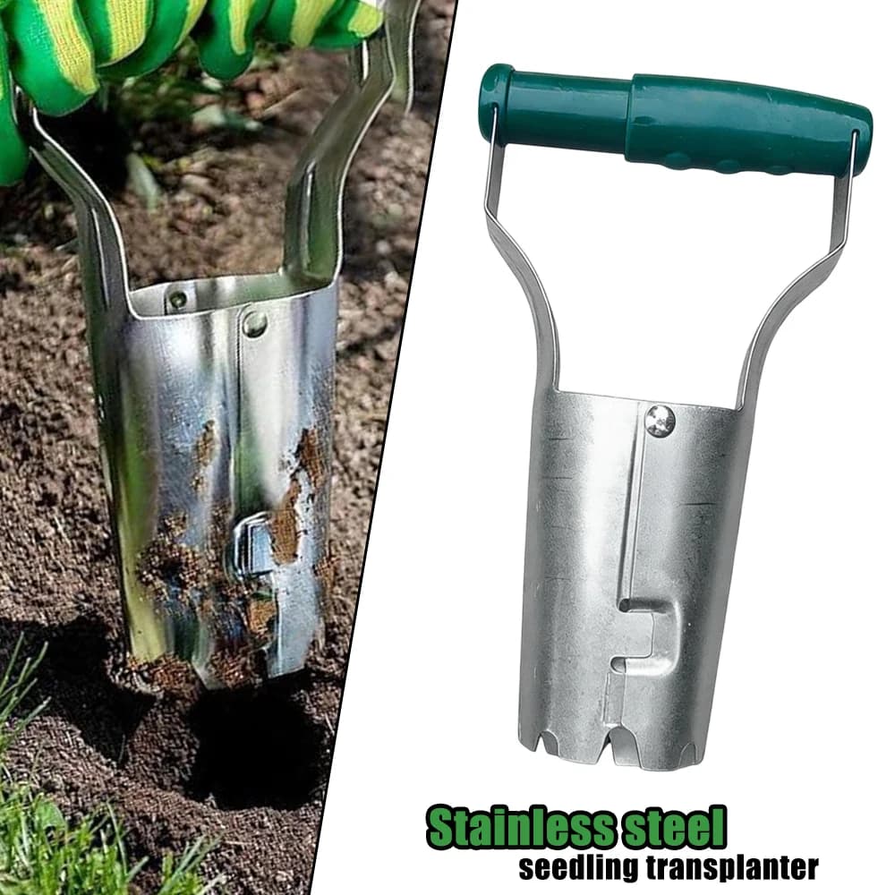 Vegetable Garden Seedling Transplanter Stainless Steel Soil Hole Punch Dibber Tool for Potting Up Seedlings Flower Planting