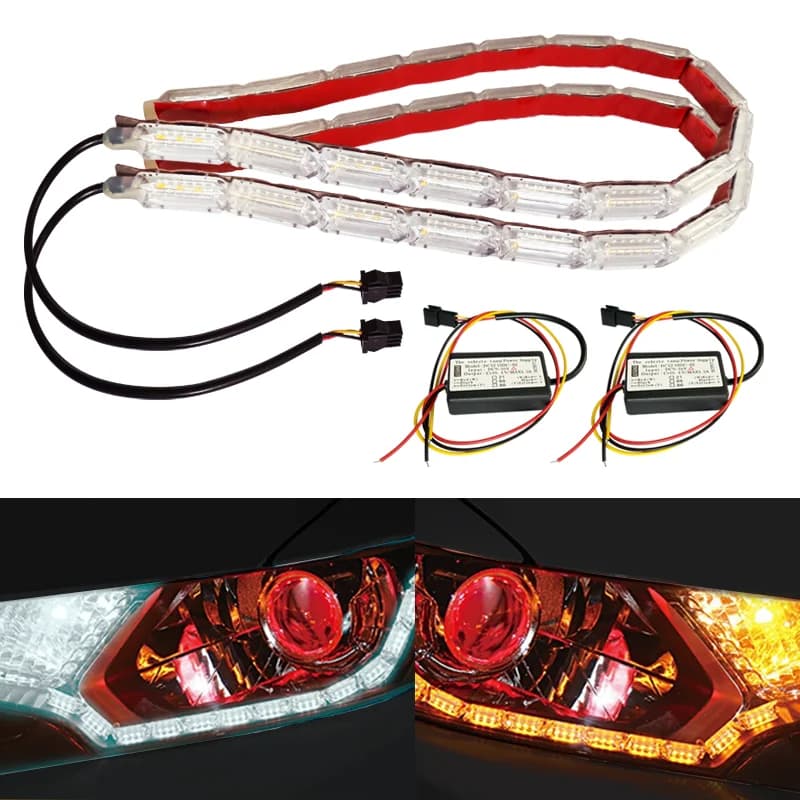 Striscia LED Flessibile 12V DRL Impermeabile per Auto, Luci Diurne a Flusso Sequenziale, Fari con Funzione Switchback, Indicatori di Direzione